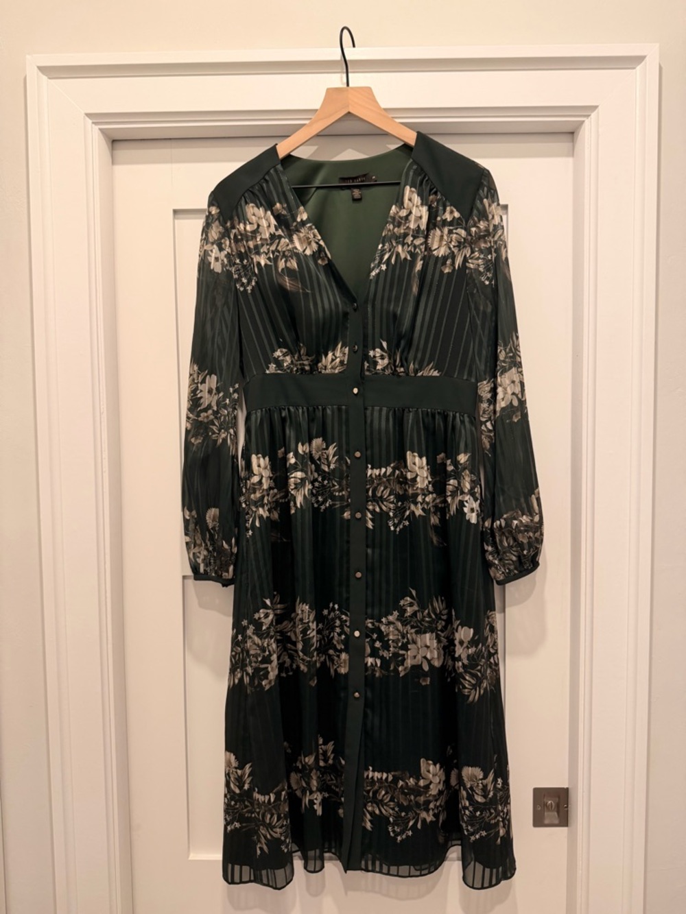 Ted Baker Forest Green Floral Button-Down Midi Dress